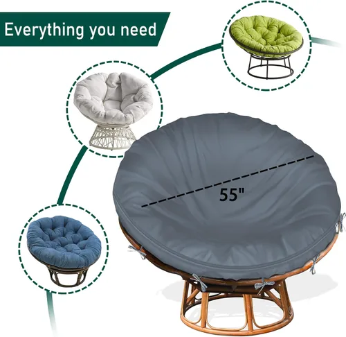 Miniatura 2 de Funda de cojín Papasan impermeable solamente, (para fundas de cojín de silla Papasan de 47 a 55 pulgadas) diseño de cremallera gris para un fácil