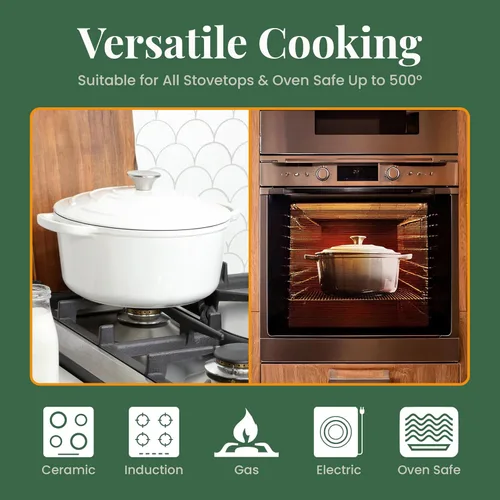 Miniatura 5 de Larder & Vine Olla de horno holandés de hierro fundido esmaltada de 5.7 cuartos de galón con tapa Para hornear pan Compatible con todos