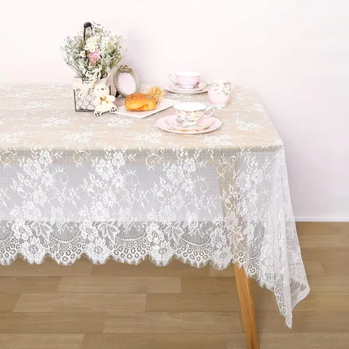 Miniatura 14 de QueenDream Mantel rectangular de 60 x 120 pulgadas, manteles de encaje con patrón floral traslúcido para comedor rústico, cocina, fiesta, decoración