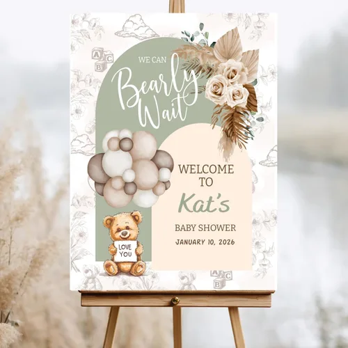Miniatura 35 de Letrero de bienvenida personalizado para baby shower, letrero de bienvenida para baby shower con osito de peluche, póster personalizado de osito