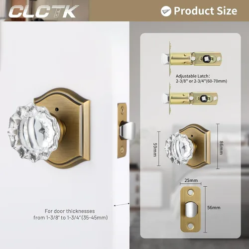 Miniatura 6 de Pomos de Puerta de Vidrio para Interiores, Estilo Vintage, Pomos de Puerta de Cristal de Privacidad con Cerradura, Pomos de Puerta de Latón Antiguo
