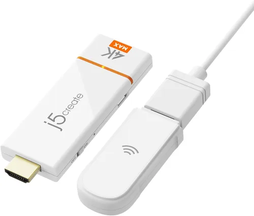j5create ScreenCast - Adaptador de pantalla inalámbrico 4K Max con antena mejorada, transmisión de video y audio desde móvil/tableta/computadora