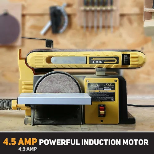 Miniatura 2 de Woodskil Combo de lijadora de banda y disco de 4.5 amperios, lijadora de banda de 4x36" y lijadora de disco de 6" con motor de 3/4HP, modelo mejorado