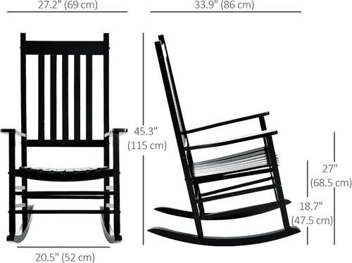 Miniatura 3 de Outsunny Mecedora para exteriores, mecedora de madera para patio con reposabrazos suaves, respaldo alto para jardín, balcón, porche, soporta hasta