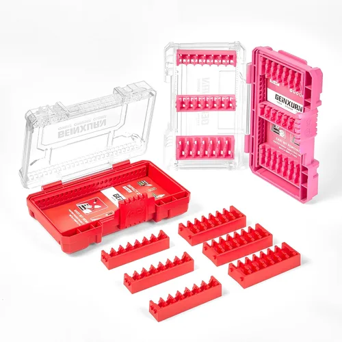 Miniatura 10 de Geinxurn Caja de almacenamiento roja de 1 pieza, caja de piezas pequeñas con divisor desmontable, caja de juego de brocas de destornillador