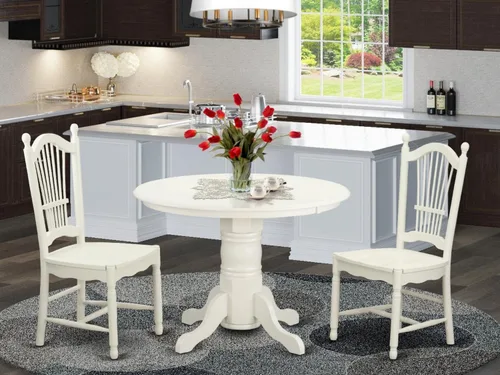 Miniatura 6 de East West Furniture SHDO3-WHI-W Juego de mesa de cocina de 3 piezas para espacios pequeños contiene una mesa de comedor redonda con pedestal y 2