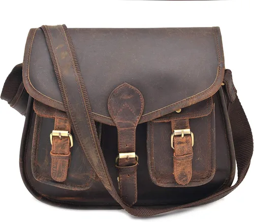 Bolso cruzado de cuero de 14 pulgadas para mujer, bolso de hombro para mujer, bolso de viaje de grano completo, Vintage