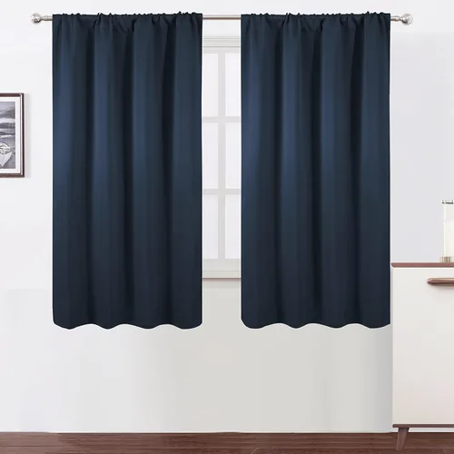 Miniatura 52 de LEMOMO Cortinas opacas negras para cocina, 42 x 45 pulgadas, juego de 2 paneles de cortinas opacas con bolsillo para cortinero para ventana pequeña
