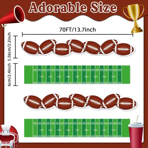 Miniatura 2 de Bordes de tablón de anuncios de fútbol de 70 pies, tiras cortadas con troquel para maestros de preescolar, aula, oficina, fiesta, hogar, escuela