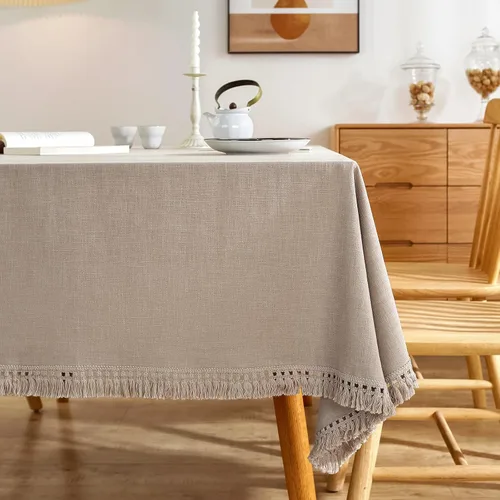 Miniatura 12 de AmHoo - Mantel de lino con borlas y bordado rectangular decorativo para mesa natural para cocina, comedor, buffet de boda, 55 x 55 pulgadas, negro