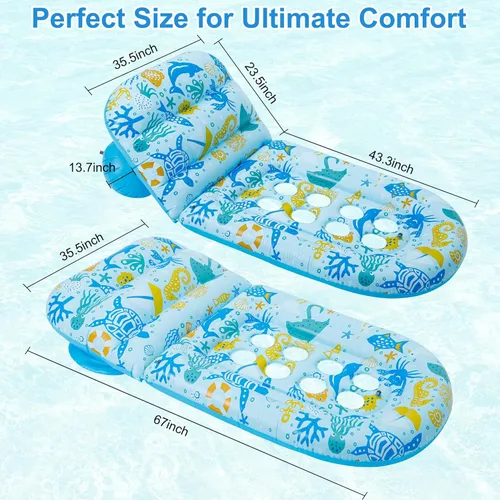 Miniatura 6 de Paquete de 2 flotadores de piscina para adultos, flotadores de piscina Instaywell con respaldo ajustable, balsas flotantes, hamaca de agua