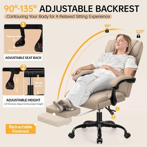 Miniatura 4 de HeroSet Silla de oficina grande y alta con reposapiés, silla ergonómica reclinable de cuero ejecutiva de 400 libras, soporte lumbar, sillas