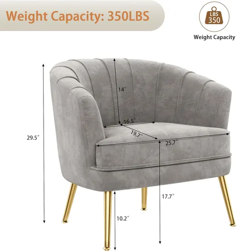 Miniatura 2 de Silla de acento de terciopelo Andeworld, silla de sofá individual moderna tapizada, sillón de club de barril cómodo para sala de estar con patas