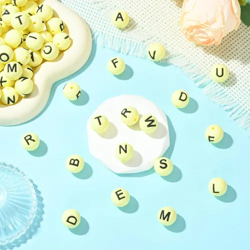 Miniatura 3 de 26 cuentas de silicona con letras de 0.59 pulgadas para hacer llaveros, cuentas focales redondas de silicona A-Z para bolígrafos, pulseras, collares