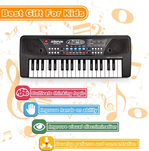 Miniatura 3 de Teclado de piano para niños, piano electrónico portátil de 37 teclas para niños con micrófono, teclado de música, juguetes de piano para niños