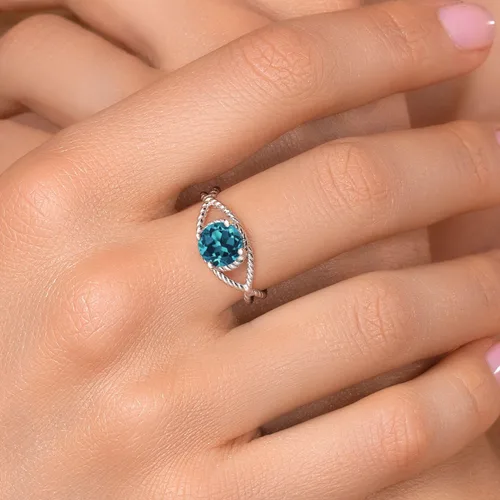 Miniatura 30 de Gem Stone King 7MM Round Gemstone Birthstone Solitaire Ring for Women Twisted Rope Band in 925 Sterling Silver Available in Sizes 5, 6, 7, 8, 9