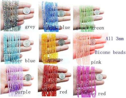 Miniatura 2 de Cuentas de cristal bicono de 0.118 pulgadas (0.118 in) Briolette Rondelle para hacer joyas, cuentas espaciadoras facetadas de 15 colores surtidos