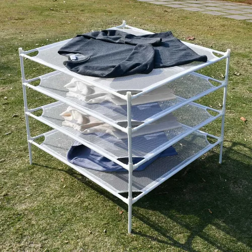 Miniatura 3 de Estante de secado de suéter plano, de malla de tubo de metal, para lavandería con pies de goma, estante apilable para secadora de ropa para arte