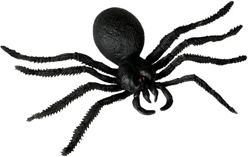 Araña de plástico grande negra y tela de poliéster (7.5 x 6.25 pulgadas), 1 juego, diseño realista, decoración perfecta para Halloween, casas