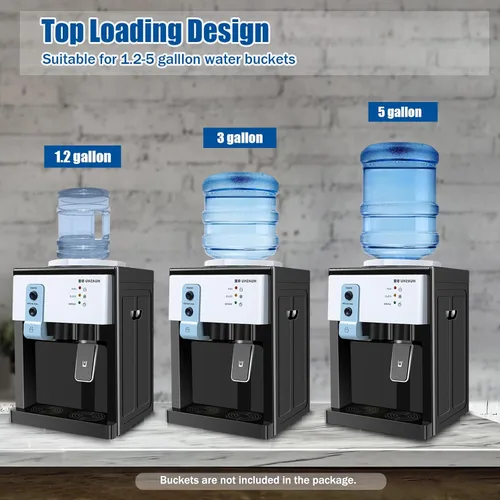 Miniatura 4 de Enfriador de agua para encimera de carga superior de 5 galones, mini dispensador de agua con agua caliente, caliente y fría, dispensador de agua