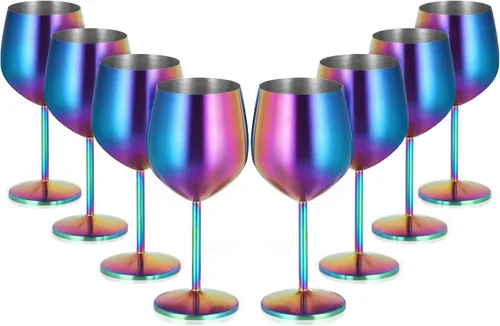 Miniatura 24 de Lifecapido Juego de 6 copas de vino de acero inoxidable, copas de vino coloridas de acero inoxidable de 18 onzas, copas de vino de metal con tallo