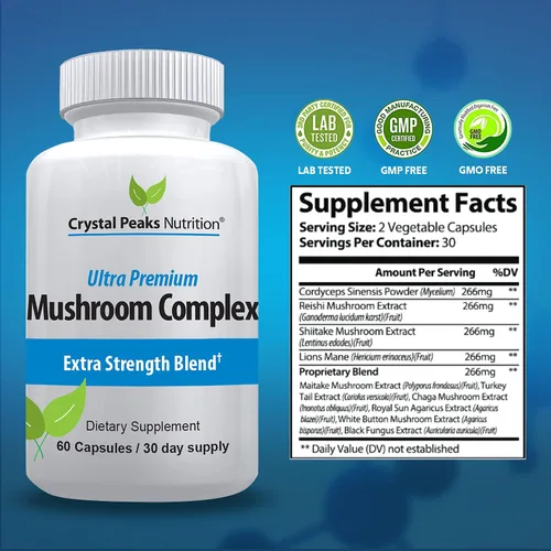 Miniatura 3 de Mushroom Superfood Master Blend Suplemento de cápsulas de hongos, 10 complejos de hongos y adaptógenos - Melena de león, chaga, cordyceps, extracto