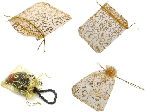 Miniatura 4 de Yansanido Bolsas de regalo de boda, 100 bolsas de organza dorada de tamaño pequeño de 2.8 x 3.6 pulgadas para bolsas de recuerdos de fiesta, bolsas
