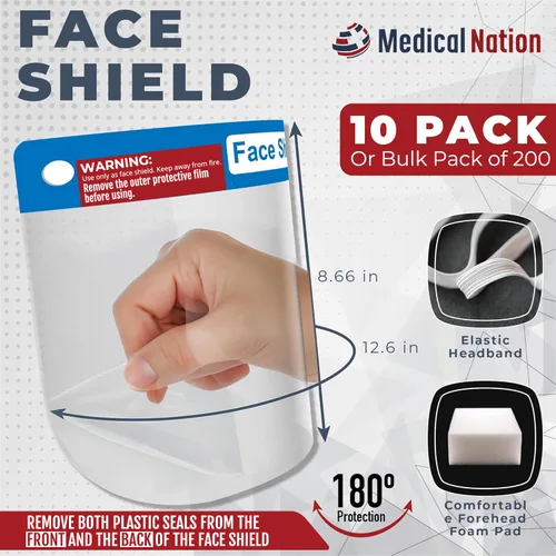 Miniatura 2 de Medical Nation Protector Facial 10 Unidades Protectores Faciales de Plástico Transparente para Mujeres, Hombres y Niños, Antiempañamiento