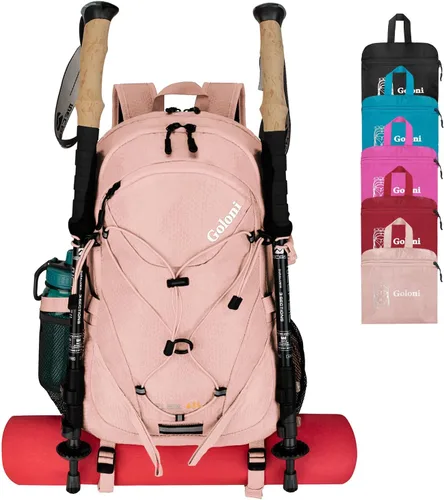 Goloni Mochila de senderismo de 45 L, ligera, plegable, impermeable, con cubierta para lluvia y sistema de transporte de tapete de senderismo, Rosa