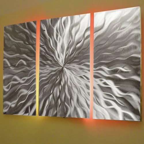 Miniatura 3 de Energía cósmica, LEDSP 3 paneles que cambian de color LED moderno abstracto metal arte de pared escultura pintura decoración RGB