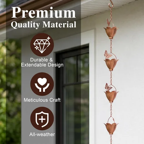 Miniatura 4 de Topadorn Cadena de lluvia de metal para decoración de 8.7 pies, canal de cadena de metal de 105 pulgadas para aleros de casa, jardín y hogar