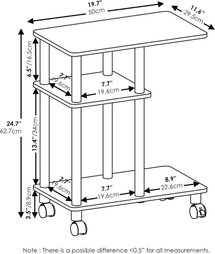 Miniatura 3 de Furinno Turn-N-Tube - Mesa auxiliar en forma de C con ruedas, robre francés gris/negro Roble francés gris/negro.
