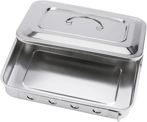 Bandeja quirúrgica de acero inoxidable 201, bandeja profesional para instrumentos dentales, plato de desinfección médica con tapa y empuñadura