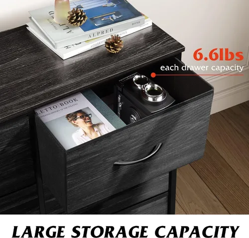 Miniatura 5 de WLIVE Cómoda negra para dormitorio, cómoda de 6 cajones, torre de almacenamiento con cubos de tela, cómoda para armario, sala de estar, pasillo