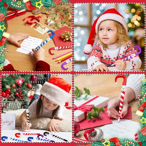 Miniatura 7 de 36 piezas de bolígrafos de Navidad, bolígrafos de muñeco de nieve para niños, bolígrafo de paraguas y bastón de muñeco de nieve para suministros