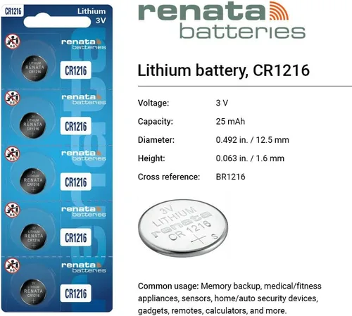 Miniatura 2 de Renata CR1216 Baterías - Batería de litio de 3 V 1216 (5 unidades)