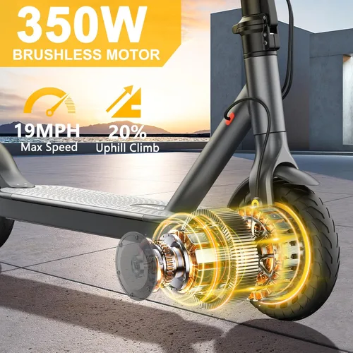 Miniatura 3 de Qlaway 10/8.5" E Scooter for Adults 19 MPH Sport Escooter 350W Motor, Electric Scooter 15-22 Miles Range, Bearing 265 LBS/APP Control Gris- amarillo