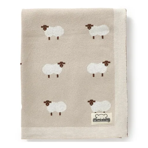 Miniatura 11 de mimixiong Manta de punto para bebés niños y niñas, algodón suave neutro en blanco para envolver cochecito de cuna con lindas ovejas