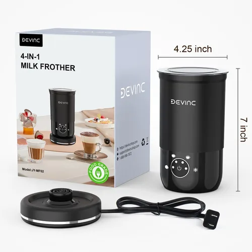 Miniatura 5 de DEVINC Espumador de Leche, Espumador y Vaporizador de Leche 4 en 1, Fabricante de Espuma Caliente y Fría y Calentador de Leche con Apagado