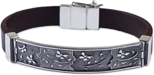 Miniatura 2 de NOVICA . Pulsera de cuero de plata de ley 925, 7.5" 'Butterfly Garden', Cuero