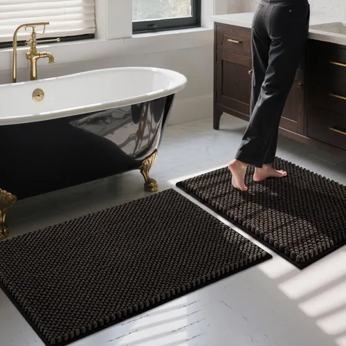 Miniatura 31 de BSICPRO Juego de alfombras de baño 2 piezas - Tapetes de baño de chenilla antideslizantes - Gruesa y suave alfombra absorbente de salvia para baño