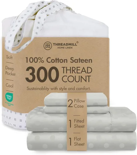 Miniatura 33 de Threadmill Sábanas 100% Algodón para Cama Tamaño King Juego de Sábanas de 4 Piezas para Cama King Suave, Transpirable y Ligero Satén de Damasco