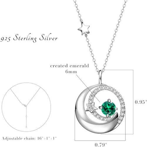 Miniatura 6 de FANCIME Collares de piedra natal para mujer, plata de ley 925, collar con colgante de luna y estrella, joyería fina, cumpleaños, aniversario, día