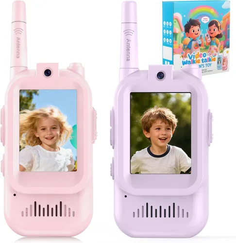 Miniatura 12 de Walkie Talkies de video con pantalla en tiempo real y cambiador de voz, radios recargables de largo alcance para niños de 3 a 12 años, regalos