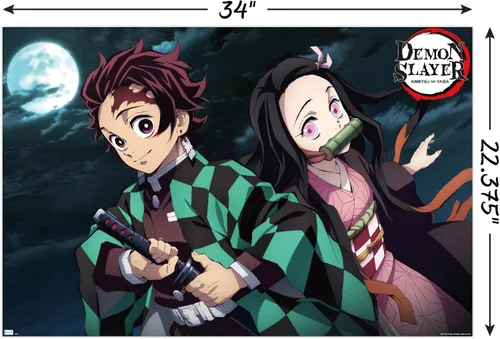 Miniatura 3 de Trends International Demon Slayer - Póster de pared nocturna de Tanjiro & Nezuko, 22.375 x 34 pulgadas, versión sin marco