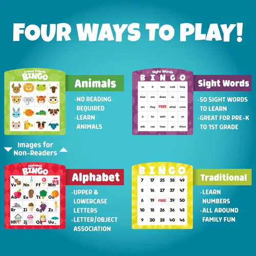 Miniatura 2 de Chuckle & Roar Family Bingo - Juego educativo de bingo para niños de 3 a 6 años Cuatro juegos en uno: animales, alfabeto, palabras y números