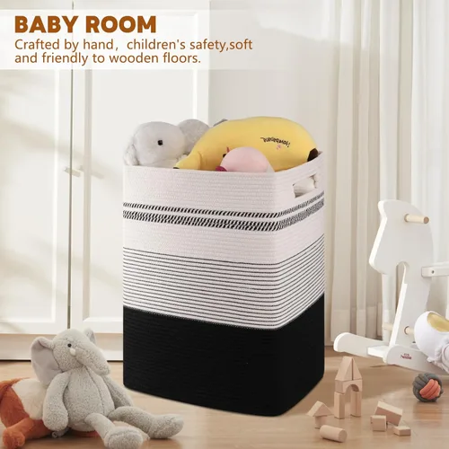 Miniatura 2 de Cesta de Ropa Sucia, Cesta de Lavandería Grande de Cuerda Tejida Alta con Asas, 22" X 17" X 13", Cesta de Almacenamiento Decorativa para Ropa