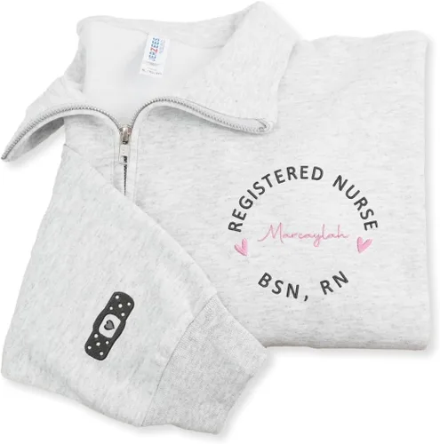 Miniatura 24 de COUPLEHOODIES - Sudadera de enfermería bordada con nombre, personalizada, con cremallera de un cuarto, regalo para asistente de enfermería