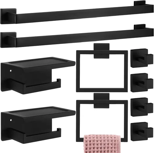 Juego de 10 accesorios de baño, juego de accesorios de baño de 24 pulgadas, barra de toalla de baño de acero inoxidable, toalleros, gancho para