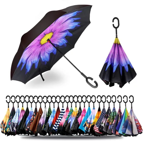 Miniatura 9 de SIEPASA Paraguas invertido invertido de 49/56 pulgadas, doble toldo extra grande, ventilado, resistente al viento, impermeable, paraguas de golf